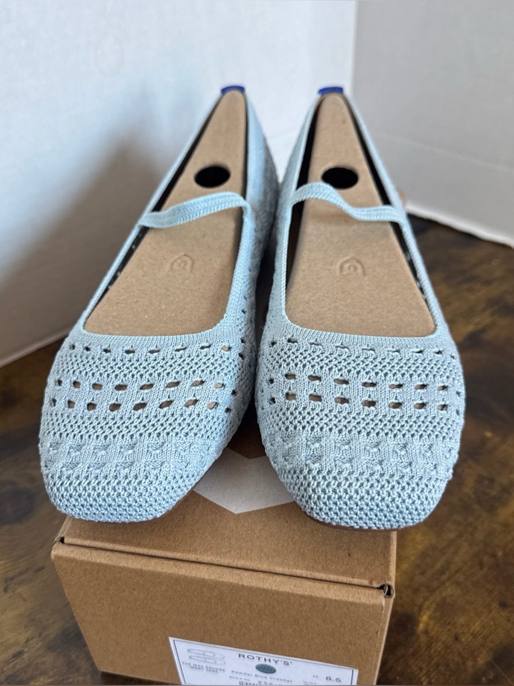 Rothy’s Women’s The Max Square Mary Jane Powder Blue Crochet Size 8.5 NEW